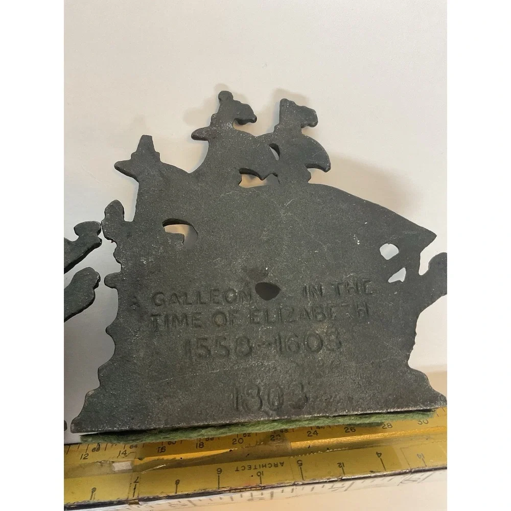 Vintage Pair Cast Iron Metal Pirate Sailing Boat Clipper Ship Bookends‎ Heavy